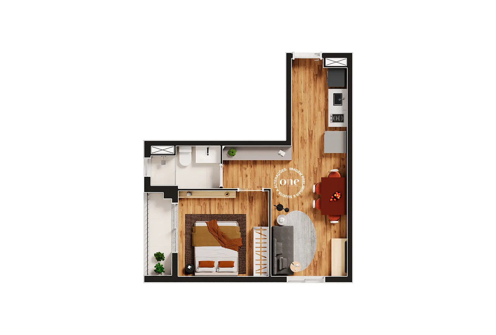 Planta 1 Dormitório 35m